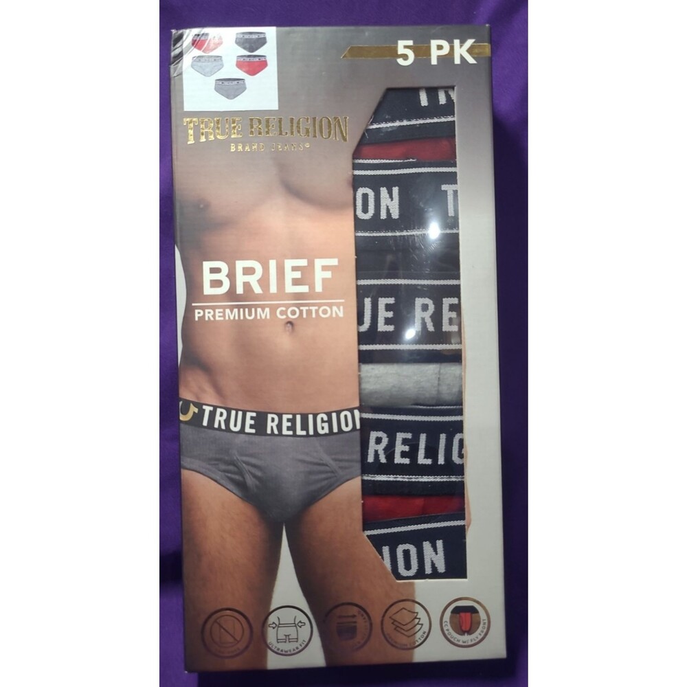 True Religion Brand Jeans Men's 5 Pack Briefs  Premium Cotton 5MF2223TR1 Large